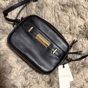 Ted Baker Black Leather Bag with Gold Detail